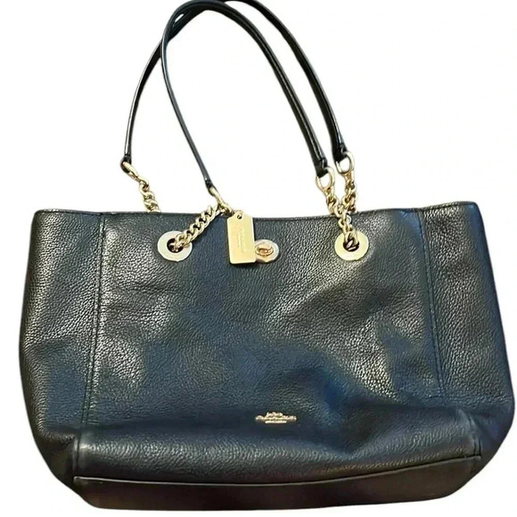 Coach Handbags - COACH 57107 Turnlock Chain Pebbled Leather Tote Shoulder Bag